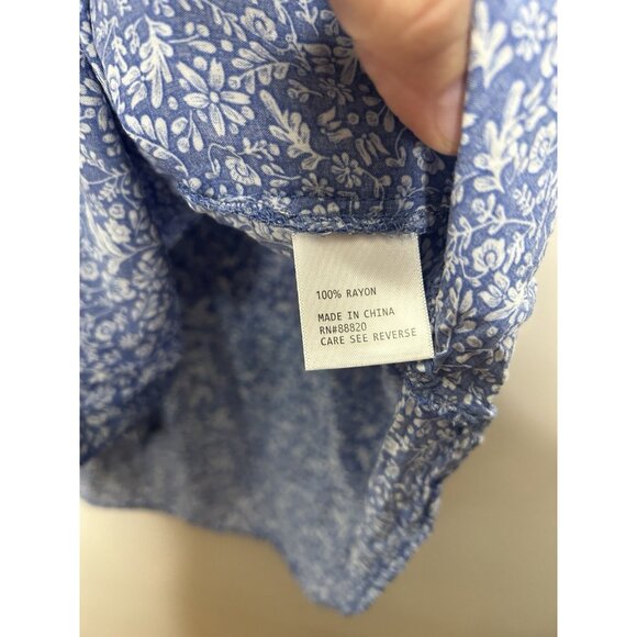 Cynthia Rowley Floral Blouse Button Down 3/4 Sleeve Top Blue White Plus Size 1X - Picture 4 of 8